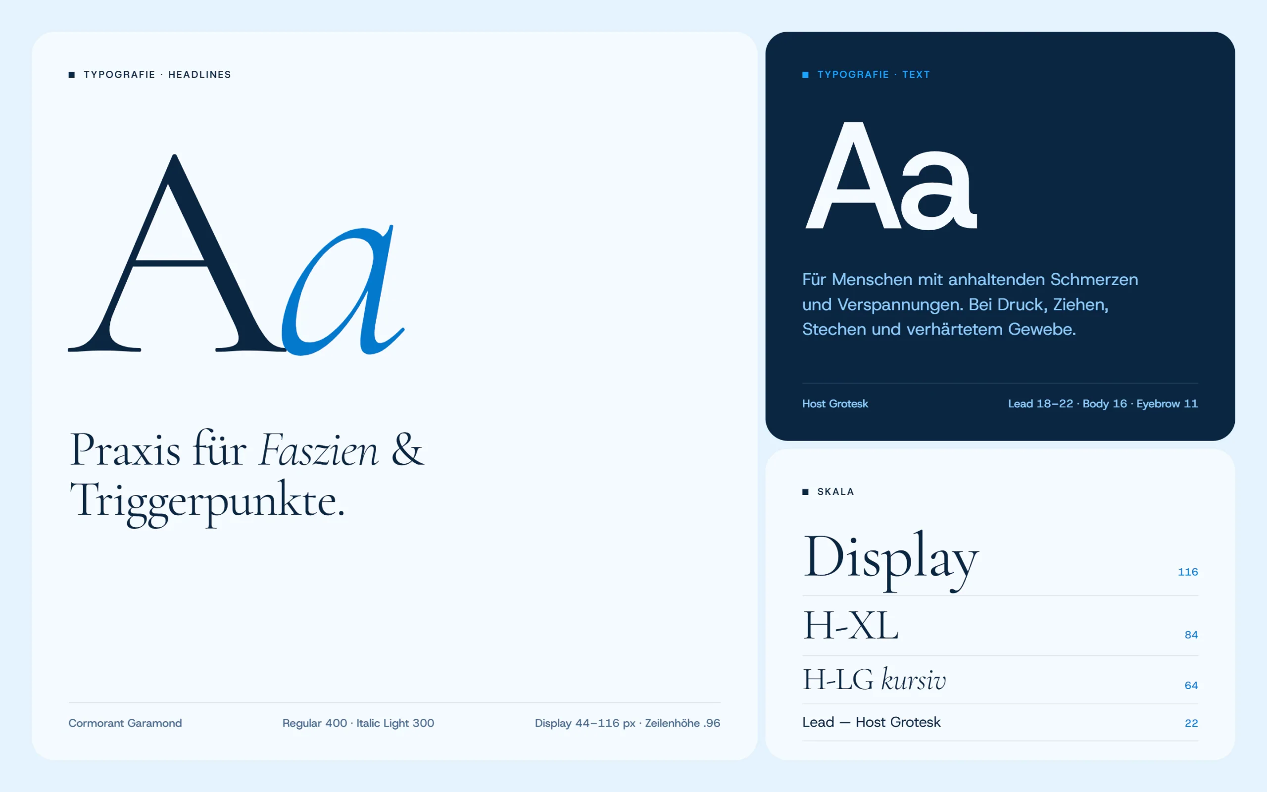Schriftsystem der Website der Faszienpraxis Fech