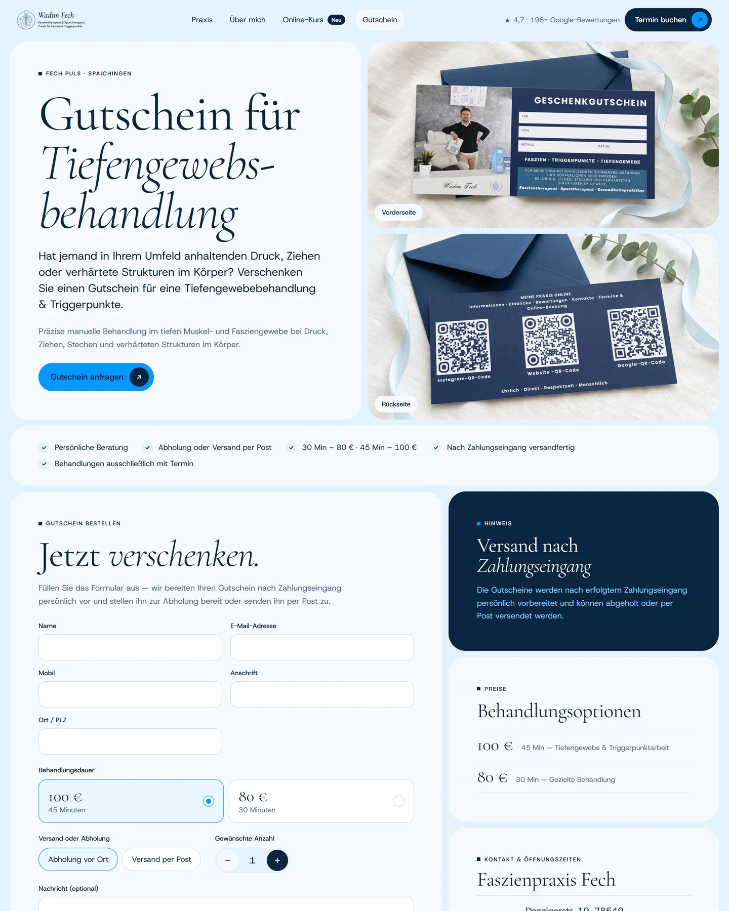 Unterseite Gutschein der Faszienpraxis Fech