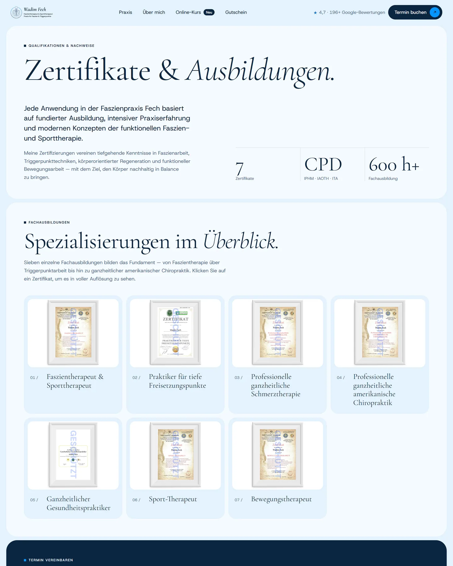 Unterseite Zertifikate der Faszienpraxis Fech