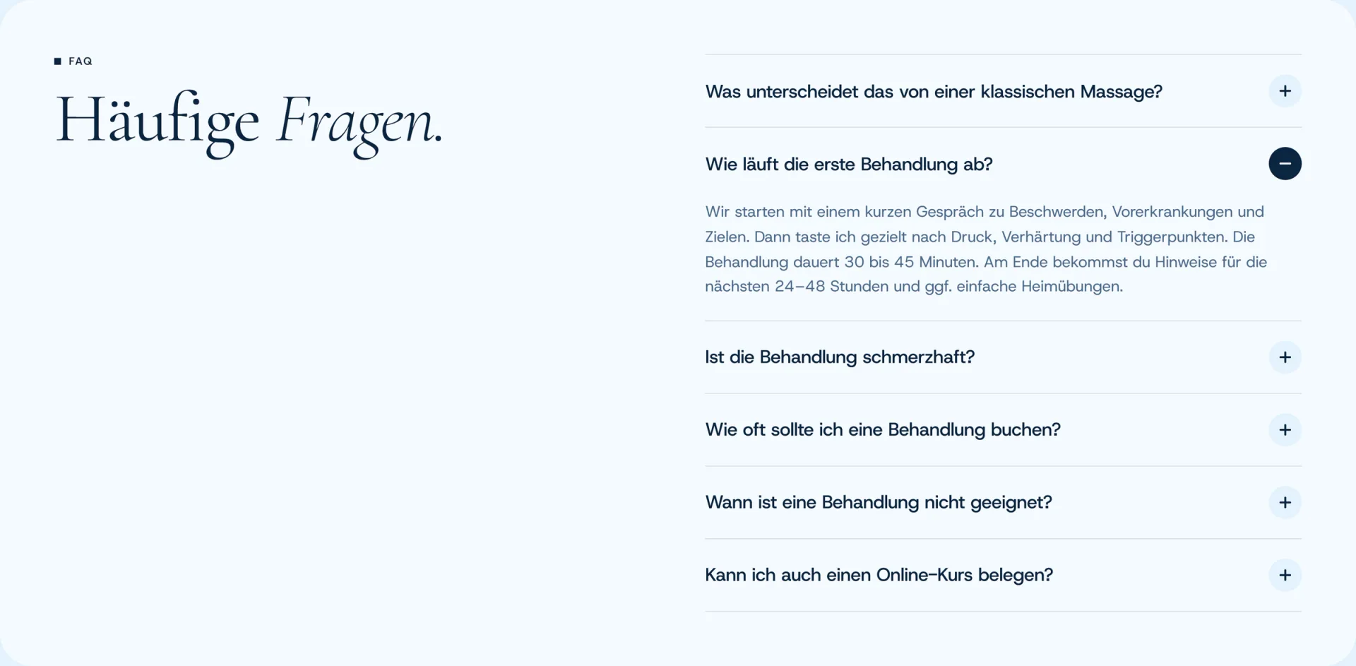 Geöffnete Frage im FAQ der Website