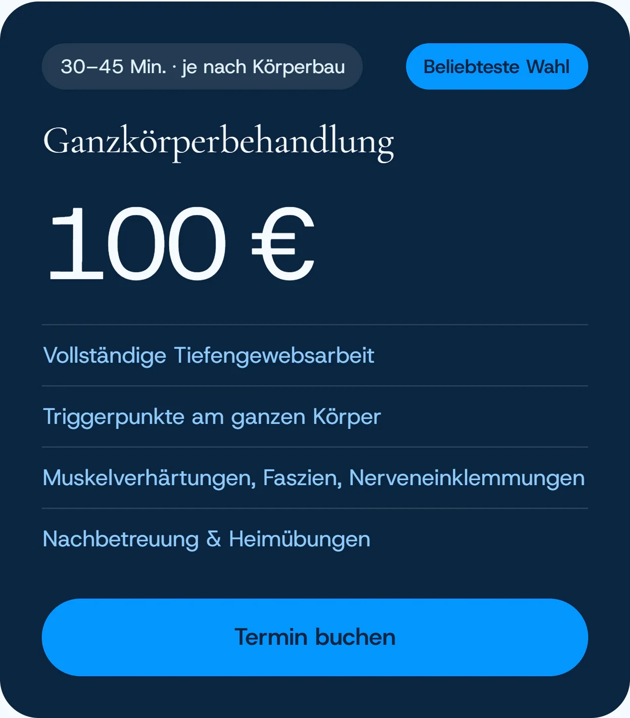 Dunkle Preiskachel der Ganzkörperbehandlung