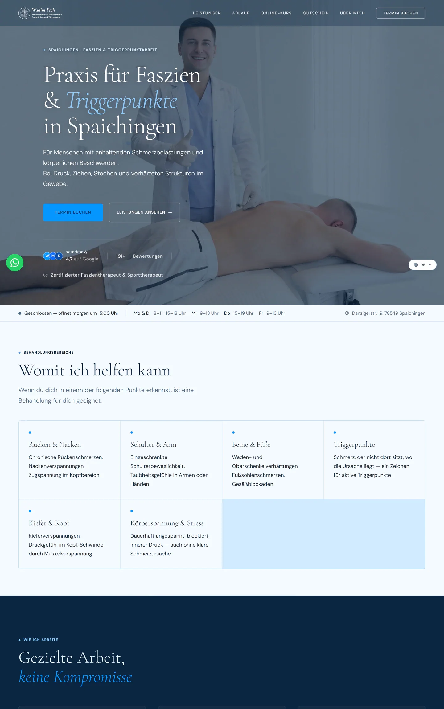 Startseite der Faszienpraxis Fech, Stand 08 / 2026
