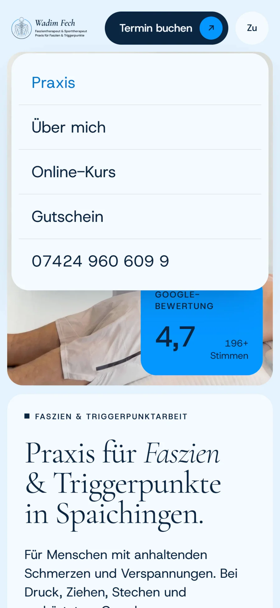Mobile Ansicht: Menü