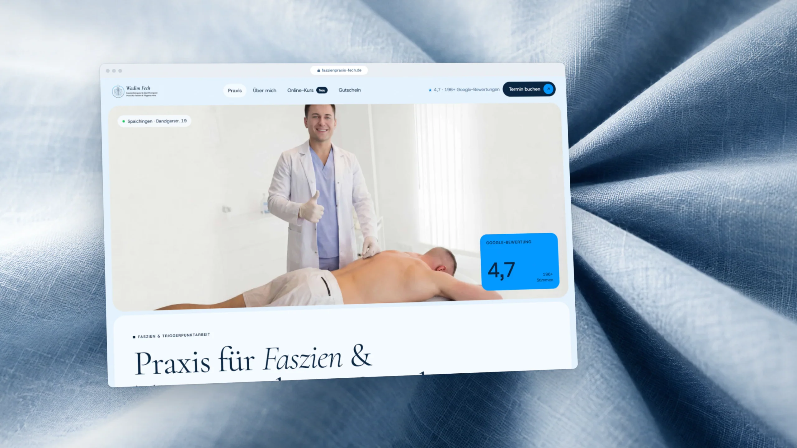 Startseite der Website der Faszienpraxis Fech im Browserfenster