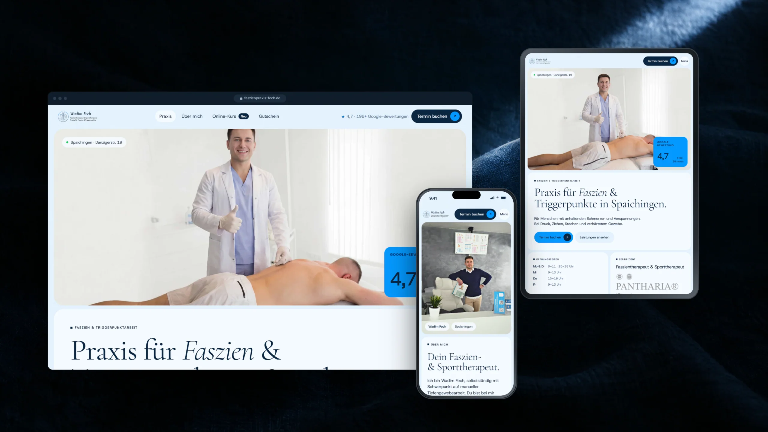 Website der Faszienpraxis Fech auf Desktop, Tablet und Smartphone