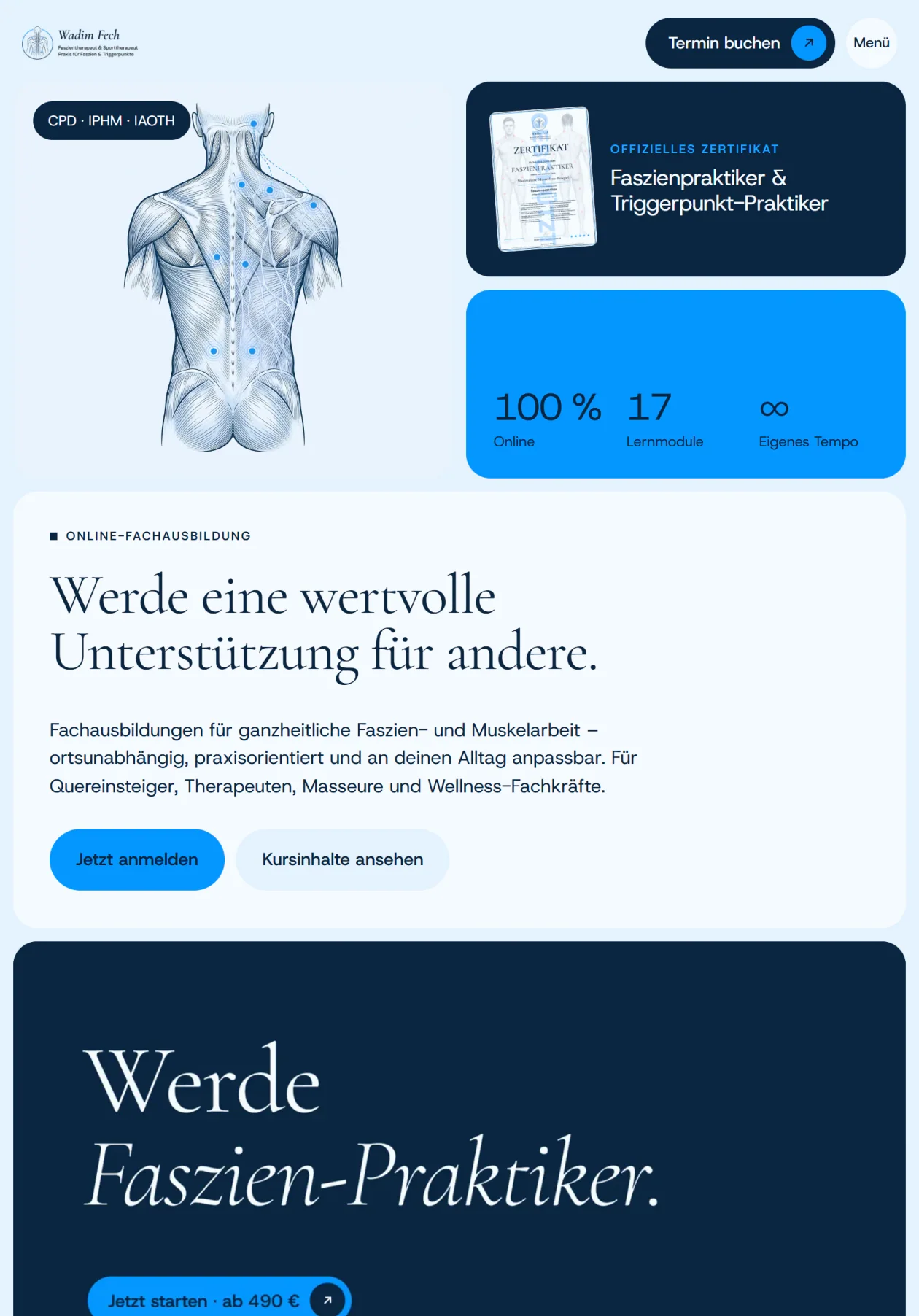 Seite der Online-Fachausbildung auf dem Tablet