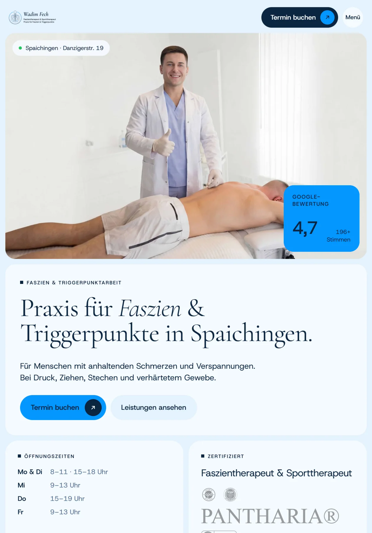 Startseite der Faszienpraxis Fech auf dem Tablet im Hochformat