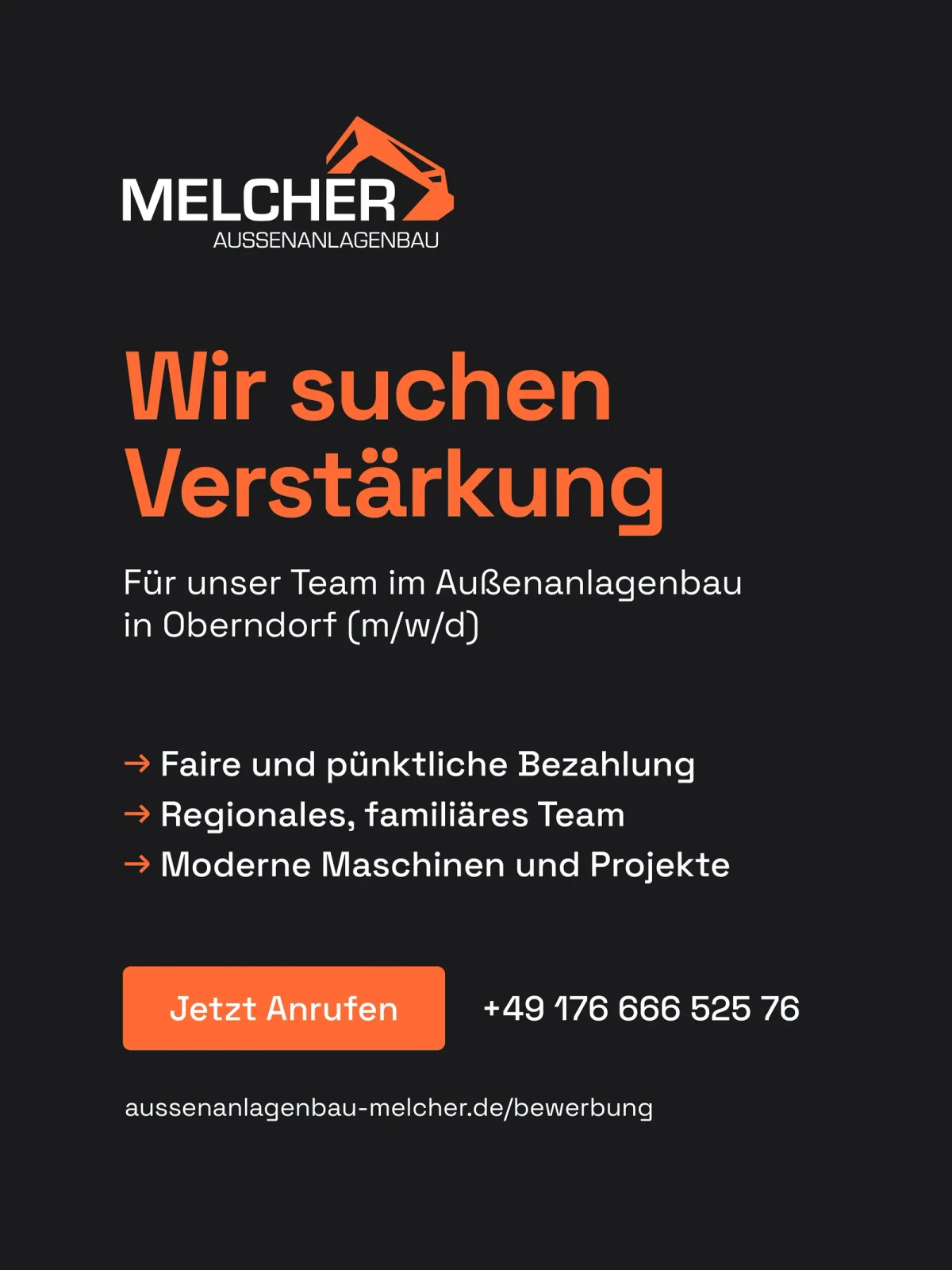 Stellenanzeige, Print — Recruiting für Außenanlagenbau Melcher