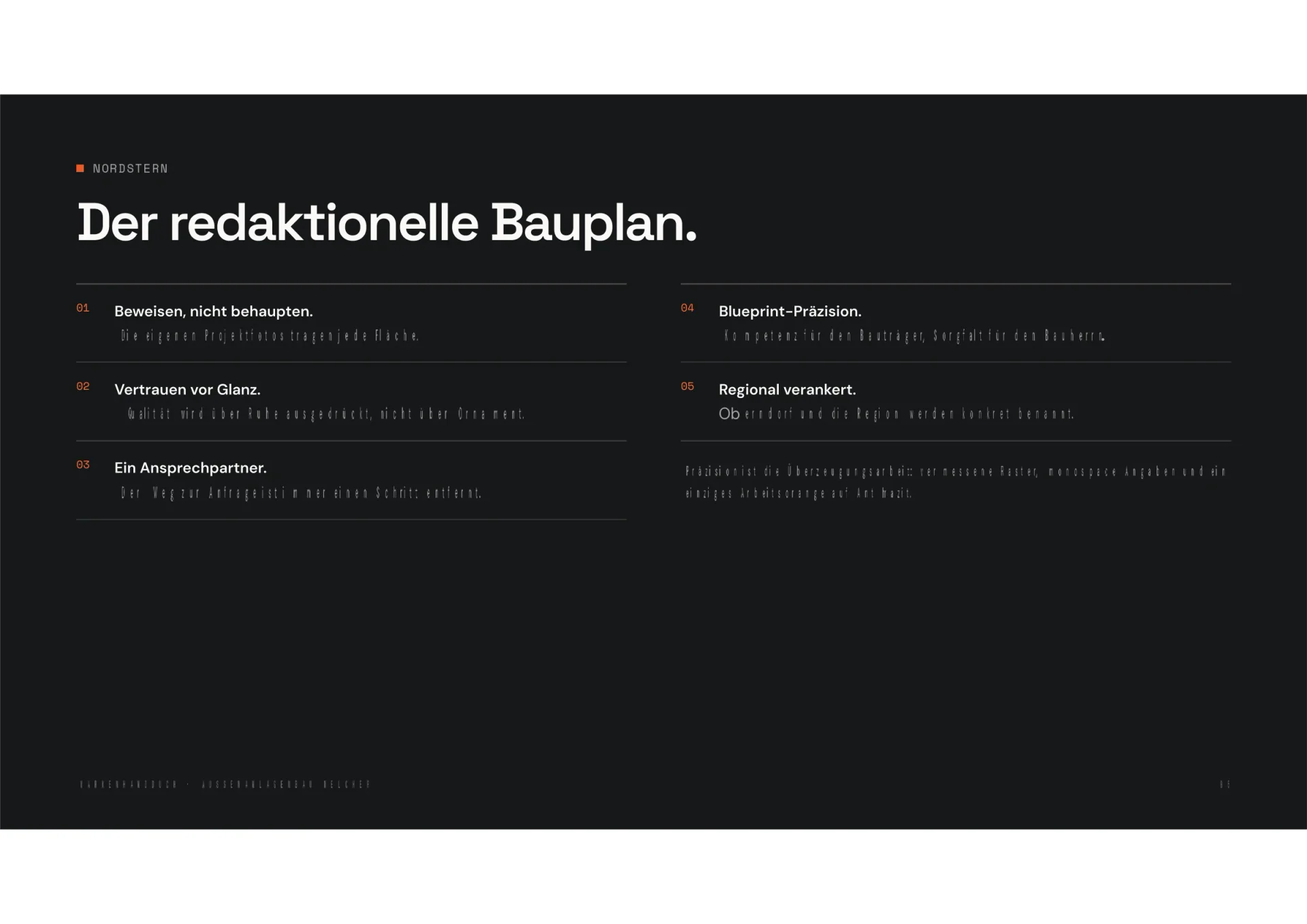 Markenhandbuch Außenanlagenbau Melcher, Seite 5: Der redaktionelle Bauplan