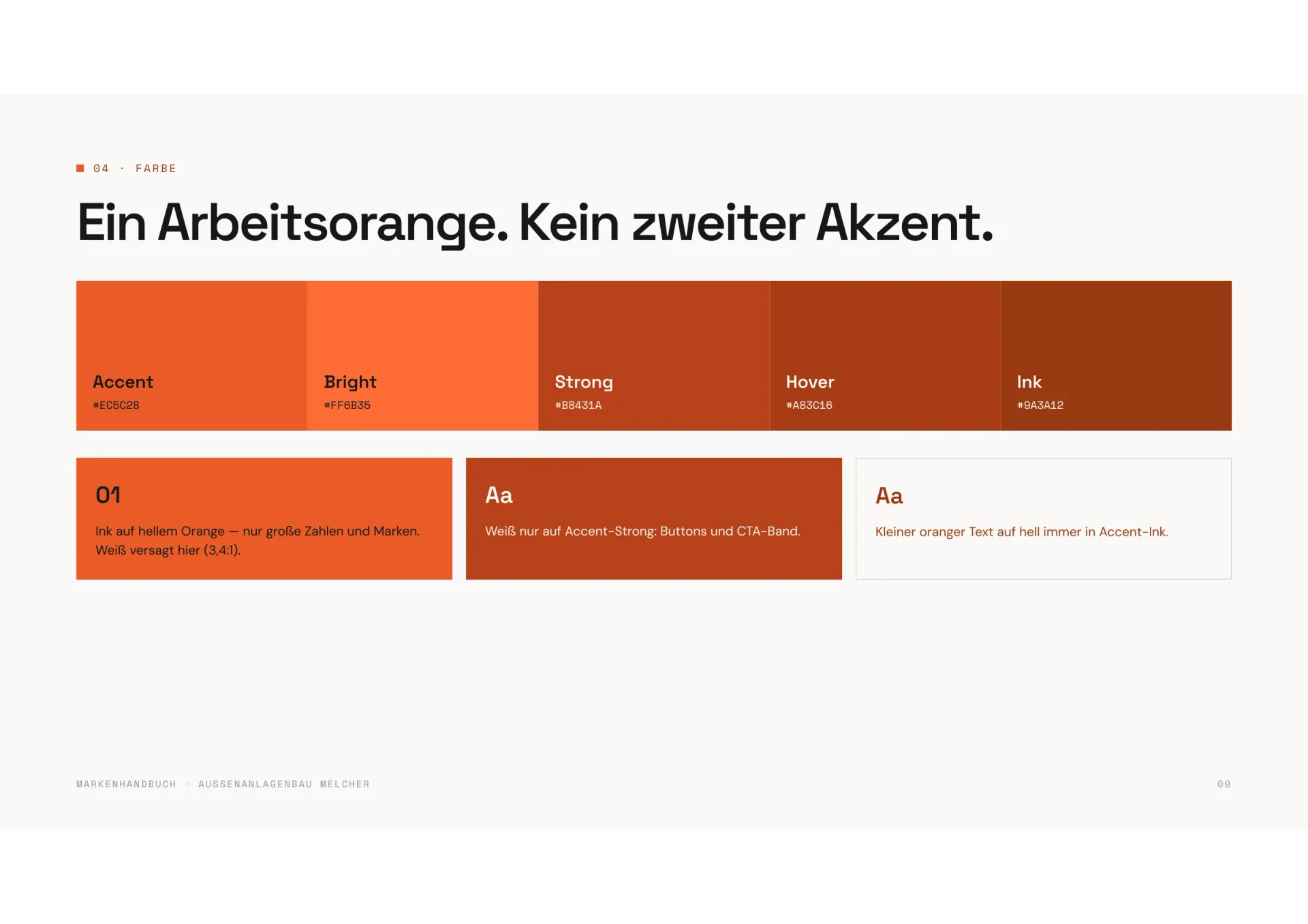 Markenhandbuch Außenanlagenbau Melcher, Seite 9: Arbeitsorange