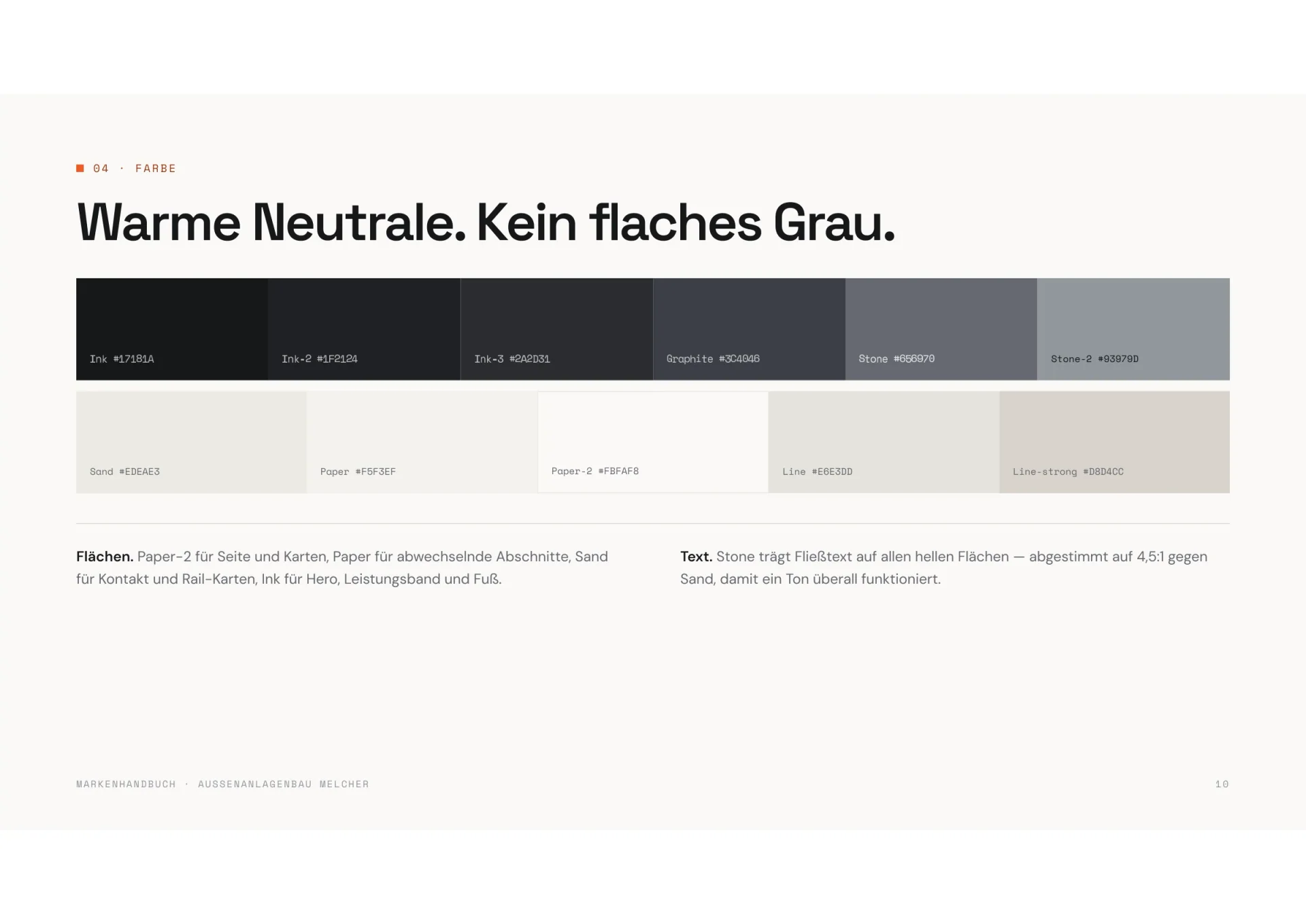 Markenhandbuch Außenanlagenbau Melcher, Seite 10: Warme Neutrale