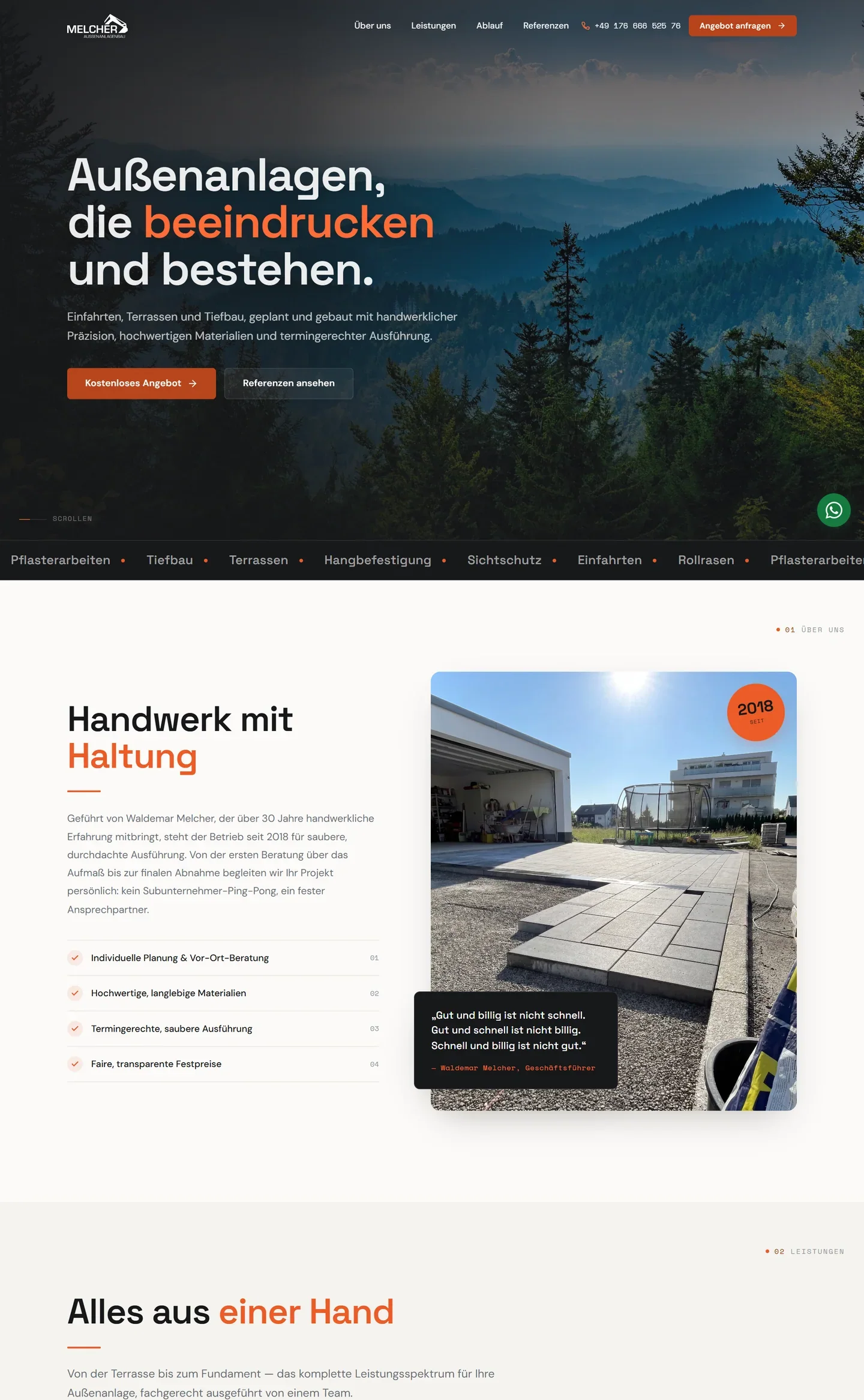 Startseite von Außenanlagenbau Melcher, Stand 06 / 2026