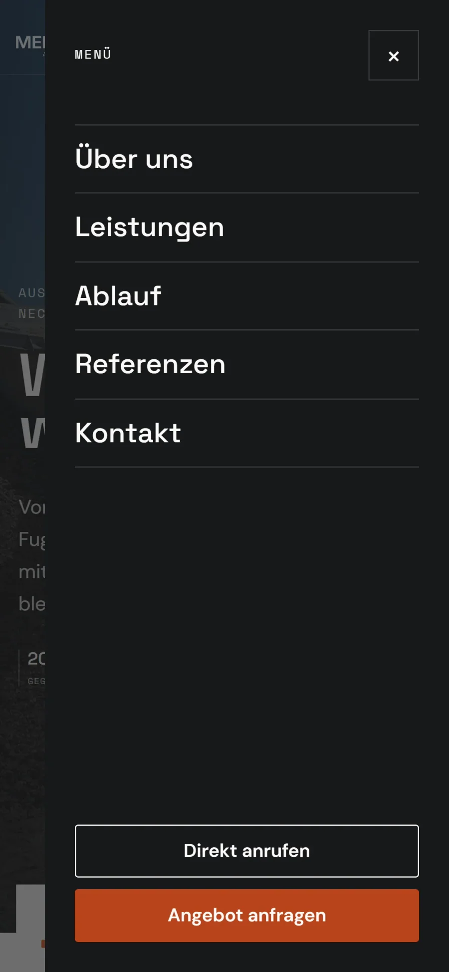 Mobile Ansicht: Menü