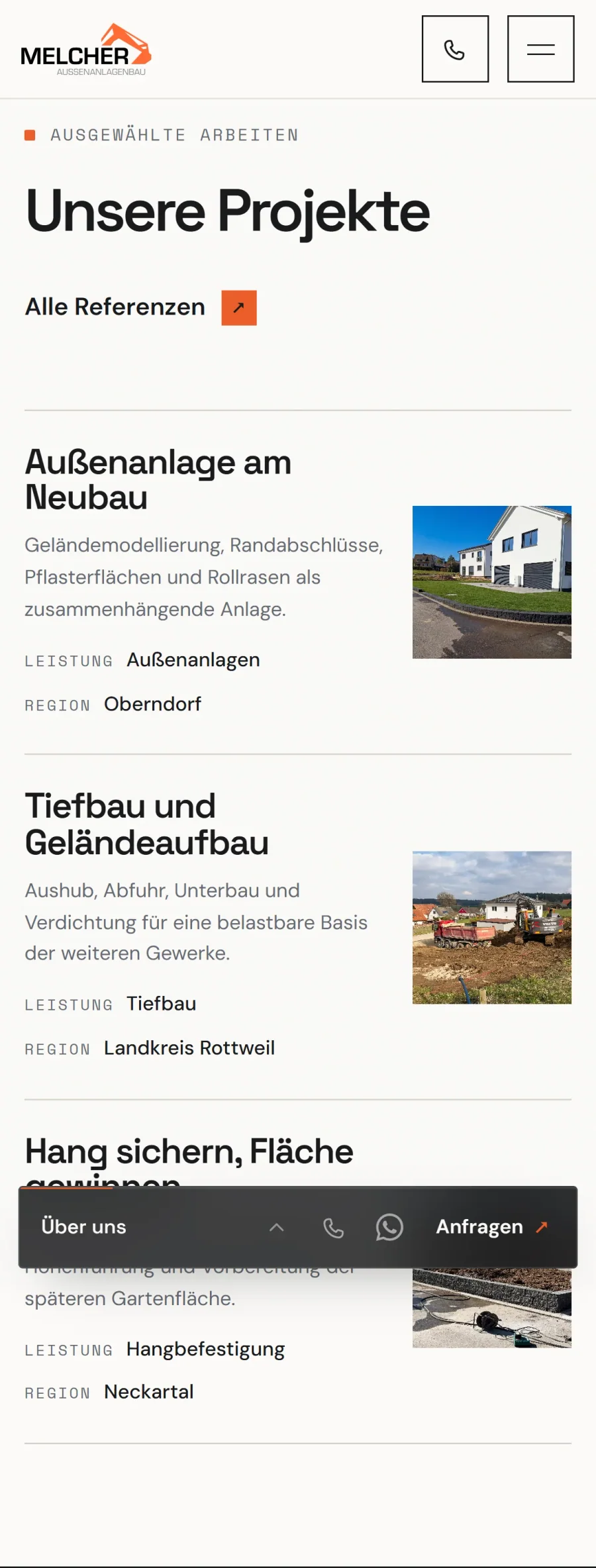 Mobile Ansicht: Projekte