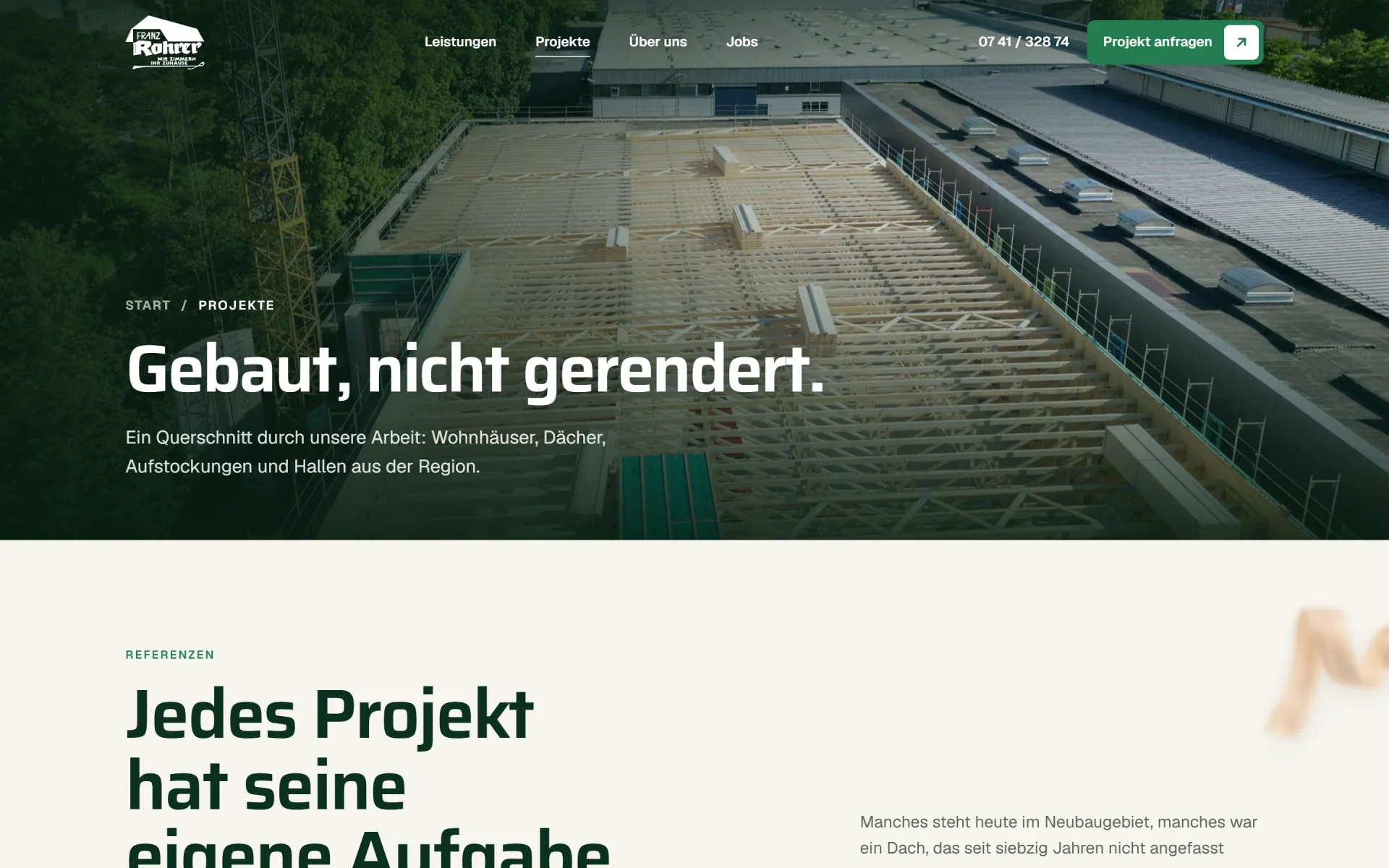 Unterseite Projekte der Zimmerei Franz Rohrer: „Gebaut, nicht gerendert."
