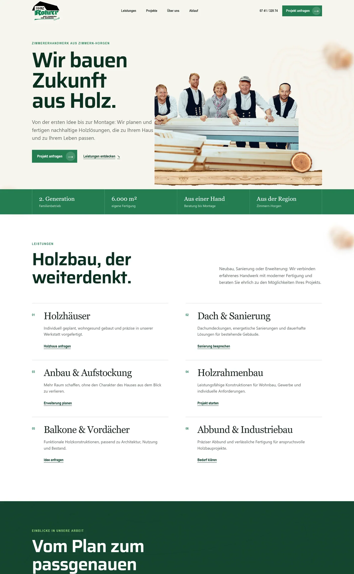 Startseite der Zimmerei Franz Rohrer, Stand 07 / 2026