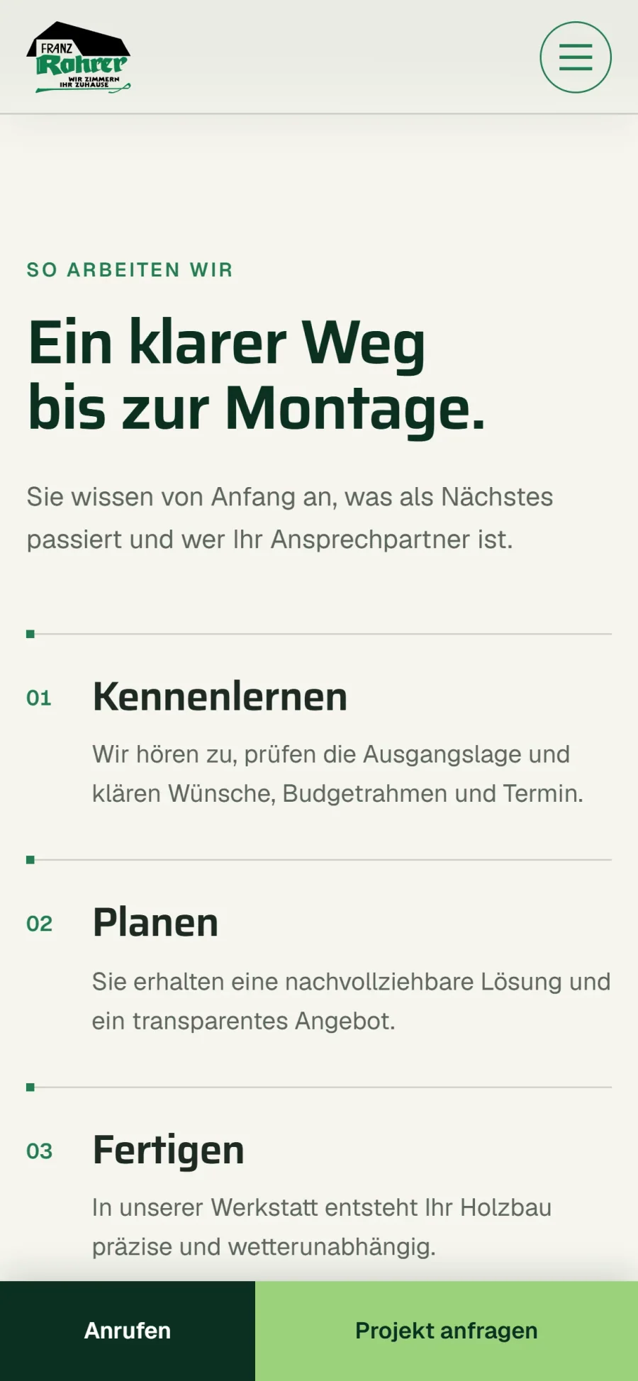 Mobile Ansicht: Anrufen, immer unten