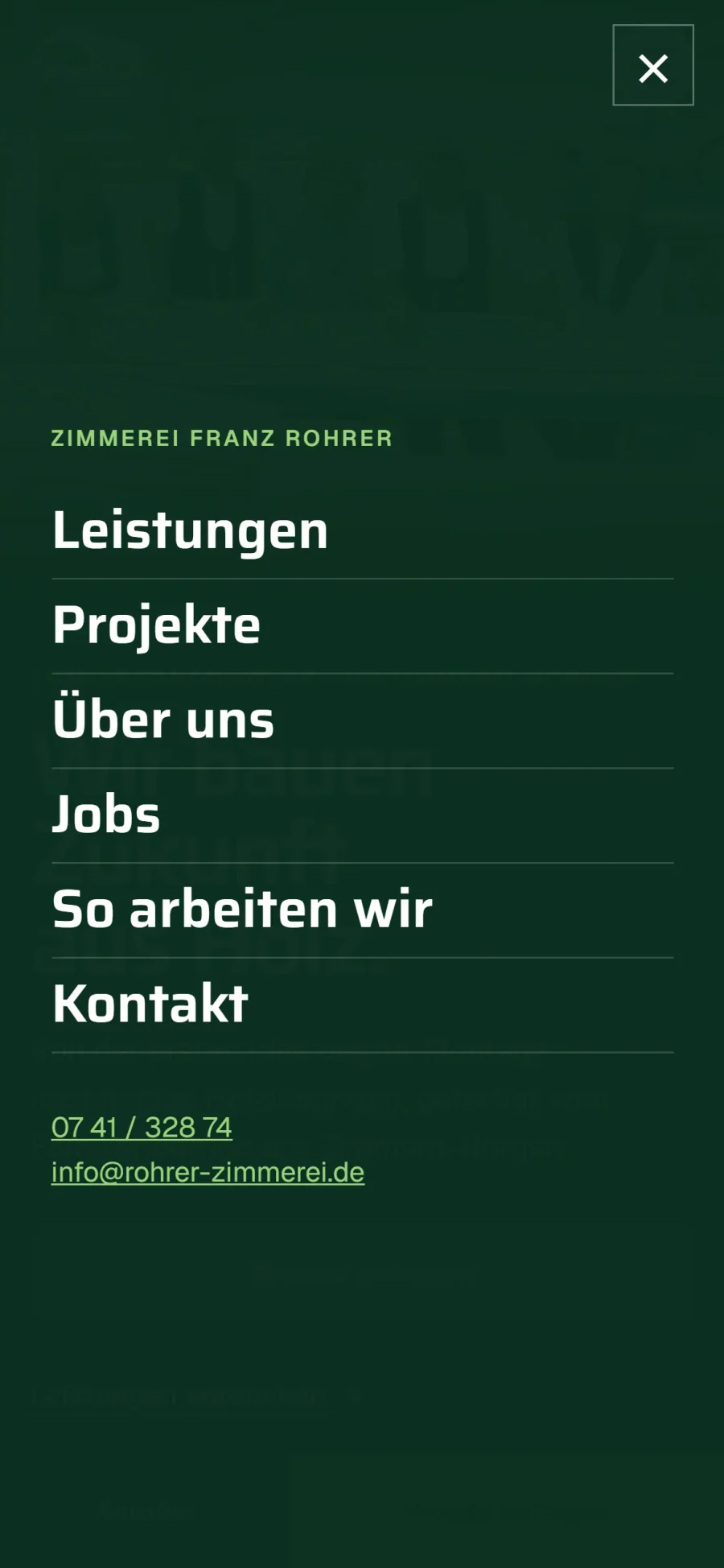 Mobile Ansicht: Menü