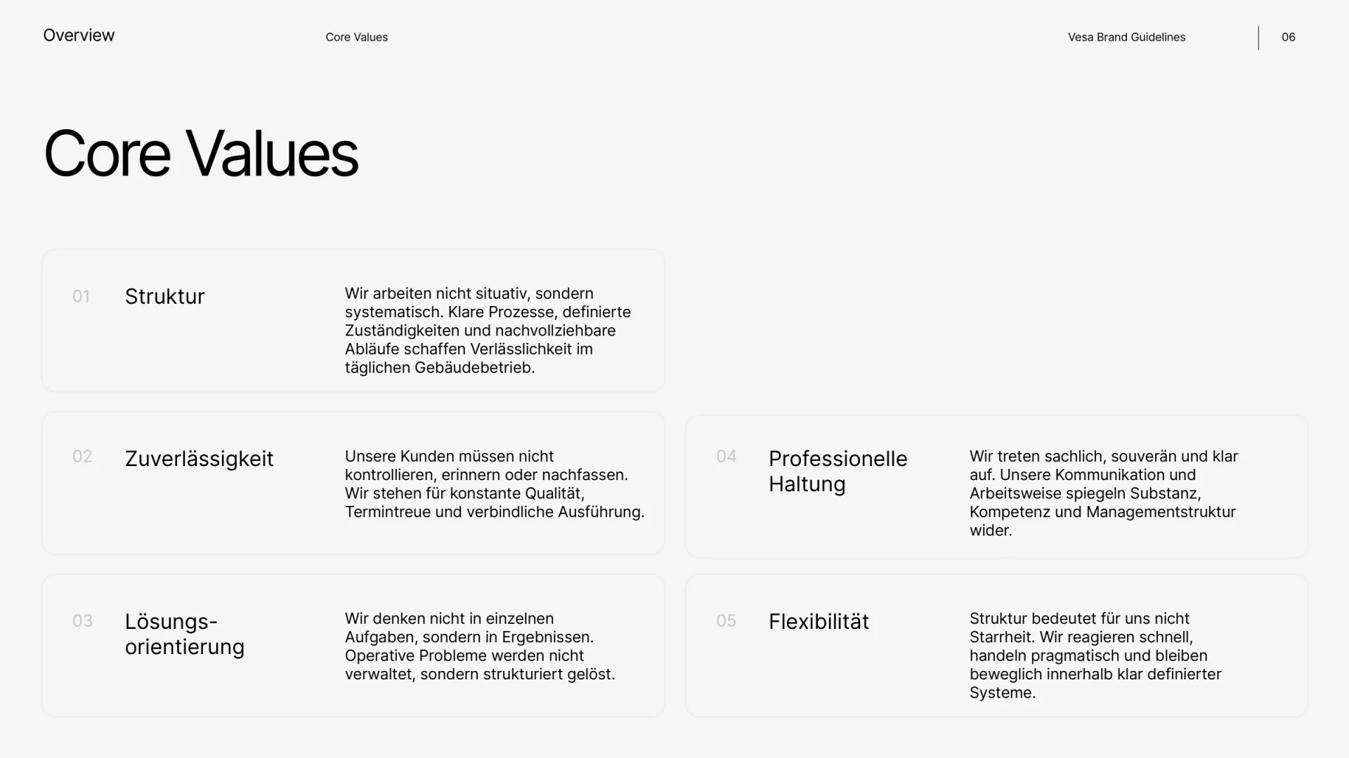 Markenhandbuch VESA Services, Seite 6: Werte