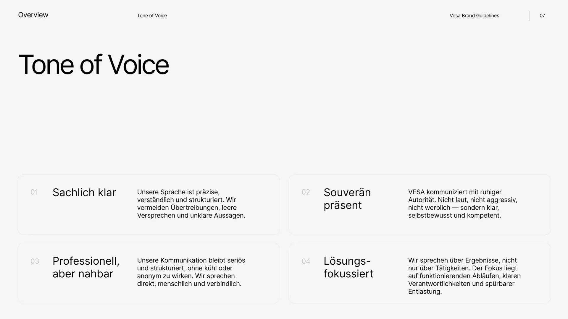 Markenhandbuch VESA Services, Seite 7: Tonalität