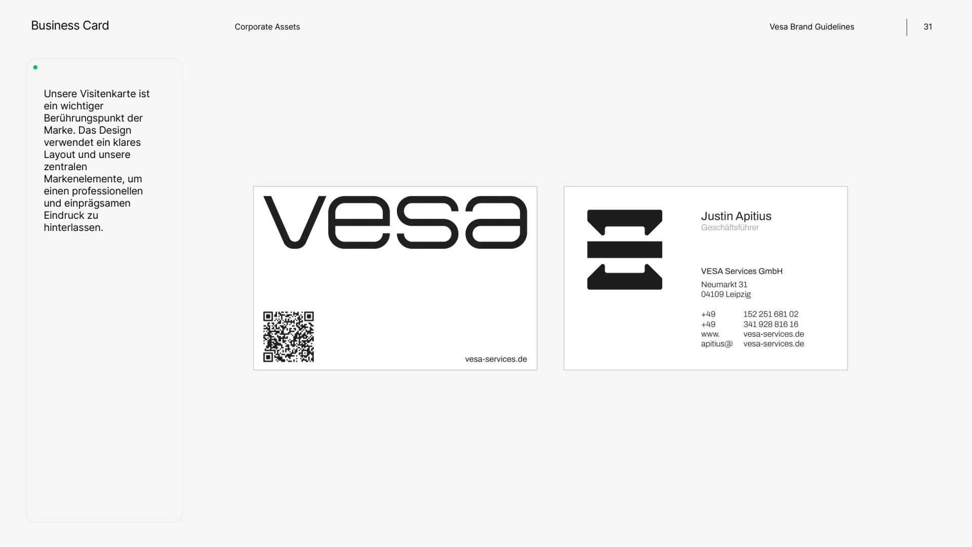 Markenhandbuch VESA Services, Seite 31: Visitenkarte